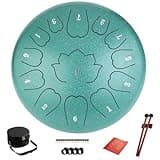 Steel Tongue Drum - 12-Inch 13-Notes Tongue Drum, C Major Outdoor Rain Drum with Music Book, Handpan Drums Mallets and Carry Bag (Green)