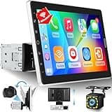 10.1 inch Single Din Touchscreen Radio 10 inch Car Stereo with Wireless Carplay Support AM FM Radio/YouTube Video/Bluetooth/Car Play/Android Auto + Backup Camera + Mic