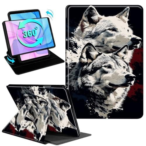 Gmeyutqy Case for Microsoft Surface Pro 11/10/9 13 Inch 2024/2022, 360 Degree Rotating Swivel Stand Flip Shockproof Leather Cover with Auto Sleep/Wake, Two Wolf