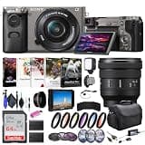 Sony Alpha a6000 Mirrorless Digital Camera with 16-50mm Lens Graphite ILCE6000L/H, Sony FE PZ 16-35mm Lens, Filter Kit, Wide Angle Lens, Color Filter Kit, Bag, 64GB Card, and More