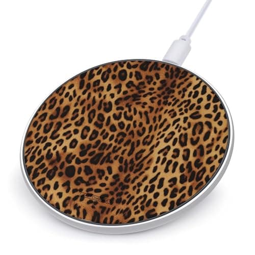 Leopard Print Wireless Charger 10W Max Fast Wireless Charging Pad Lightweight Charging Station Portable Ultra Slim Charger Mat for Most Phone for Travel Home Office Desk