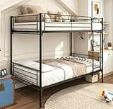 Bellemave Twin Over Twin Bunk Beds, Metal Bunk Bed Frame with Ladder and Full-Length Guardrail for Kids, Adults, Cannot be Split, Black