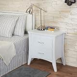MASARA White Finish Nightstand with 2 Drawers, Accent Bedside Table, MDF and Veneer Construction, Silver Brushed Handles
