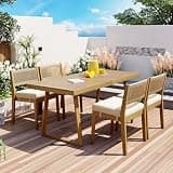 CJLMN Acacia Wood Outdoor Dining Table and Chair Set with Thick Cushions, Beige - Comfortable Seating for Patio, Balcony, and Garden