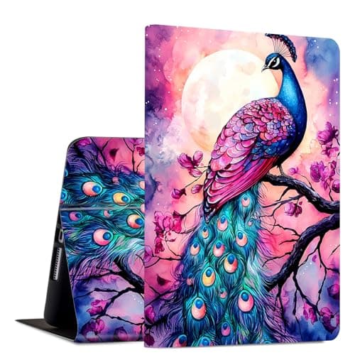 Case for iPad 9th/8th/7th Generation 10.2 Inch (2021/2020/2019 Release) Slim Lightweight PU Leather Adjustable Multi-Angle Smart Shell Cover with Auto Wake/Sleep Case for iPad 10.2-Inch,Pink Peacock