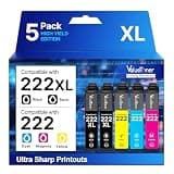 Remanufactured for 222XL Ink Cartridges for Epson Printer (5-Pack) High-Capacity Black & Standard Color for Epson 222 Ink Cartridges 222XL Work with Workforce WF-2960 Expression XP-5200 Printer