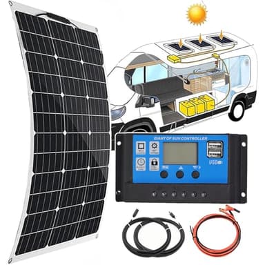MDYHY 150 300 450 600W Solar Panel Kit, 30° Flexible Monocrystalline Solar Panel, with 40A Controller, for 12V Battery Charging, for Rooftop, Rv, Caravan, Boat, Irregular Surfaces,150W