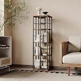 Garvee 5 Tier Rotating Bookshelf, 360° Spinning Bookcase Tower with Adjustable Height, Narrow Swivel Corner Bookshelf Organizer for Small Spaces, Rustic Brown – Holds 150+ Books, Easy Assembly