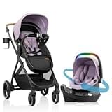 Evenflo Shyft Intuiti+ Travel System Featuring Revolve180 LiteMax NXT Preemie and Infant Car Seat with SensorySoothe and Green & Gentle (Agate Purple)