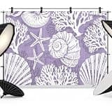 Purple Coastal Backdrop 10x8ft Conch Nautical Summer Starfish Shell Coral Photography Backdrop Photoshoot Background Tapestry Banner for Birthday Baby Shower Decoration Party Video Photo Studio Props