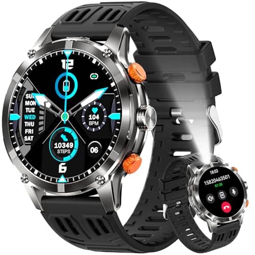 Military Smartwatch for Men (Make/Answer Call) with LED Flashlight 1.7’’HD, Rugged Tactical Smartwatch with 530mAh Battery 100+ Sports Modes Heart Rate Sleep Monitor Fitness Tracker for iPhone Android