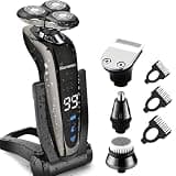 Kurener Electric Shaver Razor for Men Rechargeable 100% Waterproof Rotary for Shaving with Nose Trimmer Sideburns Trimmer Face Cleaning Brush