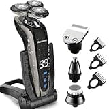Kurener Electric Shaver Razor for Men Rechargeable 100% Waterproof Rotary for Shaving with Nose Trimmer Sideburns Trimmer Face Cleaning Brush