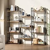 Shintenchi Triple Column 4 Tier Bookshelf, Industrial Large Bookcase Display Shelves, Large Etagere Bookshelf,Wide Book Shelf Book Case for Home & Office, Rustic Brown