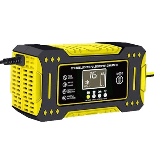 Car Battery Charger for Suzuki Alto Kei Lapin Twin Celerio Swift Dzire Splash Baleno, 12V Portable Charger for Lead-Acid, AGM, and Gel Batteries, for Cars and Motorcycles,B Yellow