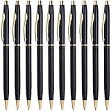 Cambond Slim Ballpoint Pens Bulk - Black Ink 1.0mm Medium Point Retractable Metal Pen for Police Uniform, Flight Attendant & Office, 10 Pack (Black Barrel)