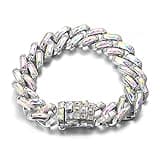 Halukakah Diamond Cuban Link Chain for Men,15MM Platinum White Gold Finish Laser Color Gold Chain Bracelet 8",Prong Set Laser Color Lab Diamonds Zircon,with FREE Giftbox