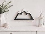MNCVXD Mountain Wall Shelf with Hooks, Rustic Wood Wall Mounted Key Holder, Black White Mountain Shape Wall Decor Shelf for Entryway, Living Room, Home Organization