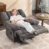 WILLOVE Oversized Recliner Chair, Rocking Recliners, Overstuffed Soft Big Man Manual Rocker Recliner, Extra Large Living Room Chair 350 LBS Capacity, Limestone, XL
