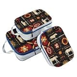 Waterproof 3 Piecing Packing Travel Bag 100% Polyester Closet Storage Organizer, Native American Seamless Pattern Buffalo Horses Sun Symbols Red Black and Yellow (3 Set)