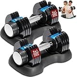 LifePro Powerflow Plus Adjustable Dumbbell Set of 2 with Rack – 5 to 25 lb Pair, Quick-Adjust Dial, Anti-Slip Grip, Space-Saving Hand Weights for Men & Women for Home Gym Strength Training