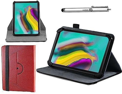 Navitech Red Case with 360 Rotational Stand & Stylus Compatible with Biegedy 10 Inch Android 14 Tablet