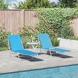 TUERYAFEK Folding Sun Lounger Set of 2 Blue with Adjustable Backrest, Powder-Coated Steel Frame and Breathable 600D Oxford Fabric for Outdoor Poolside or Garden Use