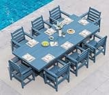 9 Piece Outdoor Dining Set with Umbrella Hole All Weather Patio Furniture Sets with Wide Armrests for Backyard Porch Balcony Poolside Garden Deck(Blue)