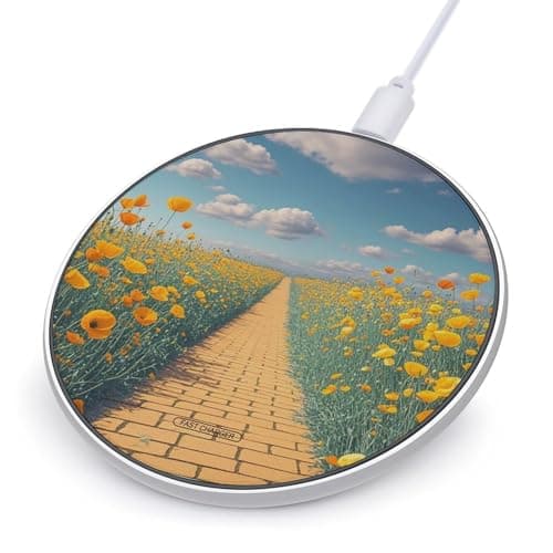Poppies Field Yellow Brick Road Wireless Charger Portable Fast Charging Pad Lightweight Wireless Charging Pad 10W Slim Charging Station for Phone Charger Mat for Travel Home Office Desk
