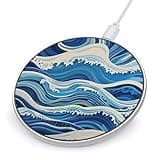 Blue Wave Painting Wireless Charger Portable Fast Charging Pad Lightweight Wireless Charging Pad 10W Slim Charging Station for Phone Charger Mat for Travel Home Office Desk