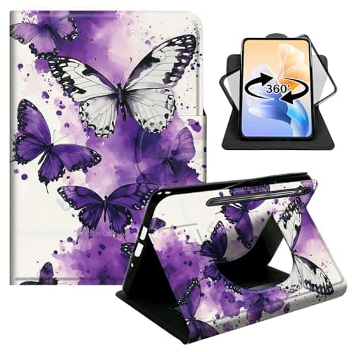360 Degree Rotating Case for Samsung Galaxy Tab S9 11inch 2023/S9 FE 10.9inch/S10 FE 2025/S10/S10 Lite with Hand Strap, PU Leather Shockproof Stand Cover with Auto Sleep/Wake,Purple Butterfly