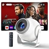 Trunera Smart Mini Projector with WiFi 6 and Bluetooth 5.4, Android 14 OS with Built-in Apps, 270° Rotation, Support 1080P 4K, Portable Projector for Home Theater, Bedroom & Outdoor Movies, White