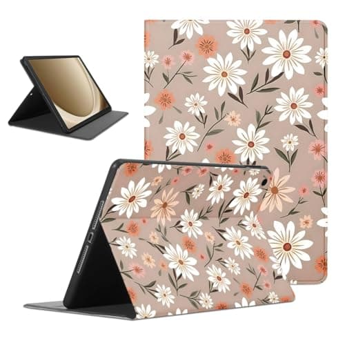 Yomjew Cute Daisy Flower Pattern Tablet Case for Samsung Galaxy Tab A9+/A9 Plus 11" SM-X210/X215/X216, Vintage Aesthetic Floral Design Print Cases for Girl Boy, Protective Cover Flip PU Leather Funda