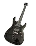 Solid Body Electric Guitar, Modern Black with White Binding & Dual Humbuckers, String-Through Full Size 6-String for Heavy Metal (Guitarra Eléctrica)