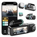 BOTSLAB 4K 3 Channel Dash Cam Front and Rear/Inside, 360°Dash Camera with 3.18" Touch Screen & 128GB Card, 24/7 Parking Mode Car Camera, Voice Control, 5.8GHz WiFi, GPS, Night Vision, WDR