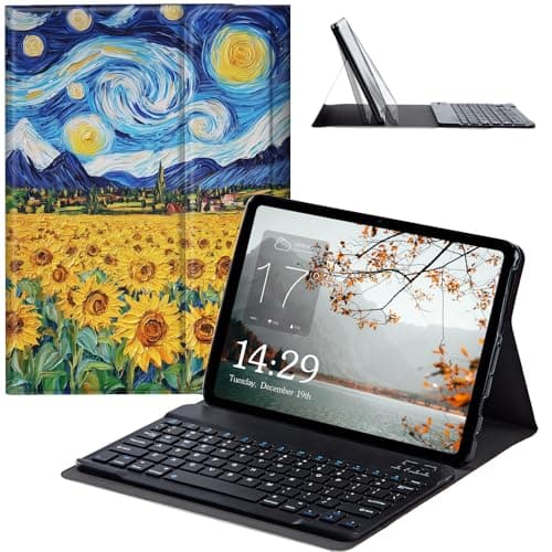 JANENFNA Fire HD 8 2022 Tablet Case with Keyboard, Detachable Wireless Bluetooth Keyboard Case for Kindle Fire HD 8 & 8 Plus Tablet (12/10th Gen, 2022/2020 Release) -Van Gogh Sunflower Field