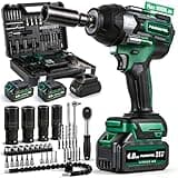 PAOWAFOL Impact Wrench 665 Ft-lbs(900N.m) 2200IPM, 1/2 Impact Gun with 21V 2x4.0AH Battery, Power Impact Driver 22 Drill Bits & 4 Sockets, Cordless Ratchet Wrench Set Gifts for Men Car Tire Lug Nut