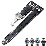 ILAZI Italian Cowhide Watch Strap For IWC WatchBands(Black white 1,22mm)