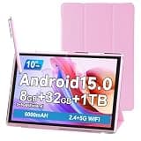 10 Inch Tablet With Case Stylus, Android 15 Tablets 8GB RAM 32GB ROM Support 1TB Expand, 10.1 IN Tableta Includes Tablet Protective Cover Dual Camera 5G WiFi-6, 6000mAh Battery 10" Android Tablet.