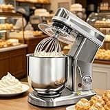Commercial Tilt-head Stand Mixer, 3 Speed Electric Dough Mixer With Dough Hook Whisk Beater, Stand Mixer With Splash Guard, Multifunction Blender For Bakery Pizza Cake Cream Baking stainless steel 5L