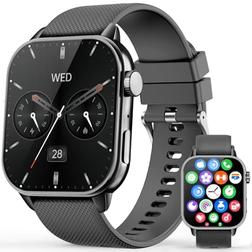 MFVLP Smart Watch for Men Women, 1.85'' AMOLED HD Fitness Watch with 120+ Sports Modes, Bluetooth Call/Heart Rate/Sleep Monitor/Pedometer, Smartwatch for Android iOS, IP68 Waterproof, Deep Black