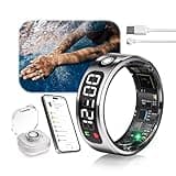MSDQQTIY 7.0 Smart Ring with LED Screen【5ATM Waterproof】【5.3+EDR Technology - 0.1%± Error】 Smart Ring for Men and Women to Monitor Sleep, Heart Rate, Silver 13#