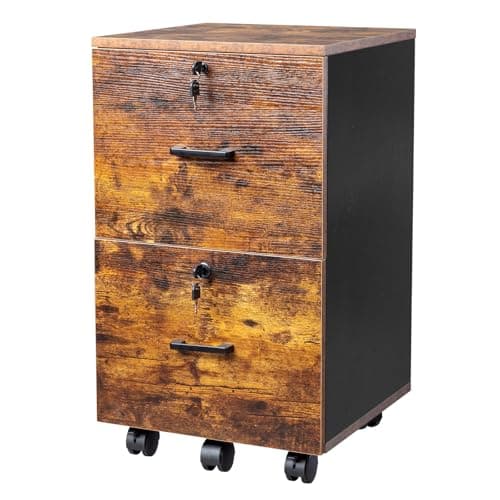 Vasitelan 2-Drawer Rolling File Cabinet with Lock, Wood Mobile File Organization for Hanging Letter Size Filings Under Desk Filing Cabinets for Home Office