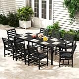 PIZZELLO 9-Piece Outdoor Patio Dining Set, 8Pcs HDPE Patio Chairs and 83" Rectangular Dining Table, All Weather Outdoor Table and Chairs Set for Backyard, Garden, Deck and Poolside