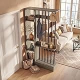 Tribesigns 71" Wall Room Divider, Freestanding Room Divider Shelf with Storage and Coat Hooks, Modern Separator Screen for Home & Office, Grey