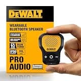 DEWALT Wearable Bluetooth Speaker, Clip-On Wireless Jobsite Pro Water-Resistant Portable Speaker (Non-Magnetic), Built-in Mic for Hands-Free Music/Calls, Bluetooth Speaker (Yellow)