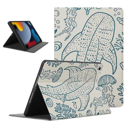 Yomjew Cute Summer Beach Whale Tablet Case for iPad 9th/8th/7th Gen Case 2021/2020/2019 10.2 Inch,Aesthetic for Women Men Teens Protective Cover Flip PU Leather Stand Funda