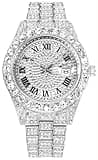 HUNRUY Hip Hop Watches for Men Iced Bling Diamond Luxury Quartz Watches with Date (42mm Face Silver Diamond)