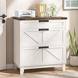Vabches Lateral File Cabinet with 3 Drawers, Farmhouse File Cabinet for Legal/Letter/A4 Size Hanging Files, Large Wood Printer Stand Home Office, Rustic White