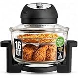 Granitestone 16 Qt Large Glass Air Fryer Non Toxic – Family Sized Airfyrer Cooker with 3 Cooking Sections, Stainless Steel Racks, No Preheat, Self Cleaning, Dishwasher Safe - Black